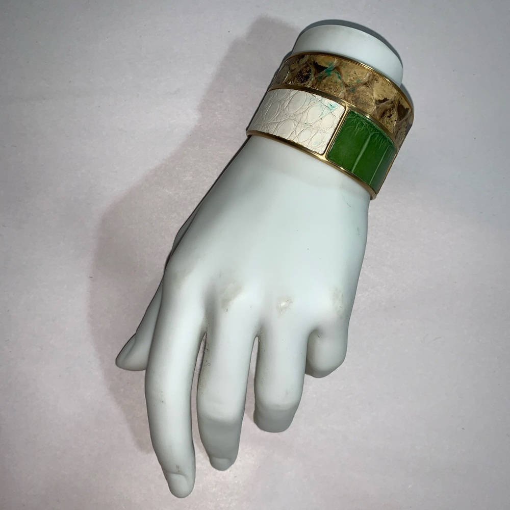 TODS exotic leather patchwork inset CUFF bracelet